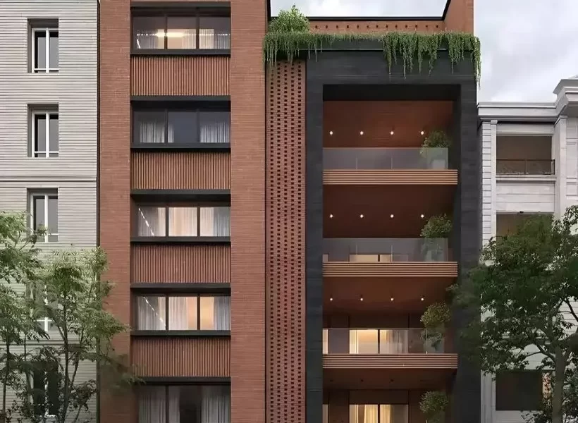 نمای چوبی و تزیینات سرسبز آپارتمان در بابل