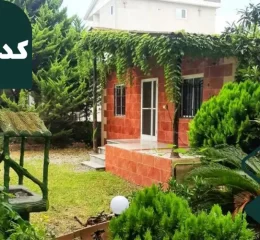 نمای سنگی و باغچه سرسبز خانه روستایی در باقر تنگه