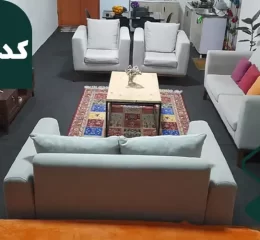 مبلمان سفید ومیز تلویزیون سالن نشیمن آپارتمان در پل سفید3