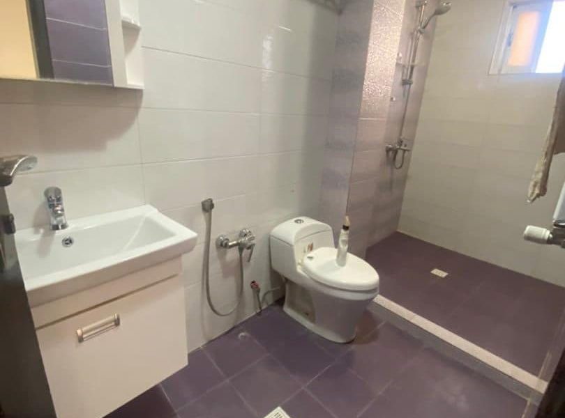 حمام با دوش متحرک و توالت فرنگی و کفپوش سنگ آپارتمان در قائمشهر 84445