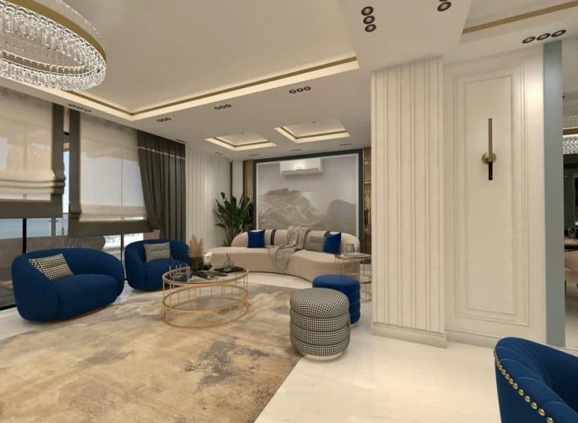 گچ بری مدرن و نورپردازی هالوژنی و لوستر مدرن آپارتمان در شیرگاه 48462